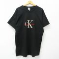 XL★古着 カルバンクライン Calvin Klein 半袖 ビンテージ Tシャツ メンズ 00年代 00s ビッグロゴ 刺繍 大きいサイズ ロング丈 コットン クルーネック 黒 ブラック 24feb21 中古