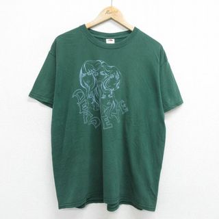 フルーツオブザルーム(FRUIT OF THE LOOM)のXL★古着 フルーツオブザルーム 半袖 ビンテージ Tシャツ メンズ 00年代 00s デッドアイ 女性 コットン クルーネック 緑 グリーン 24feb21 中古(Tシャツ/カットソー(半袖/袖なし))