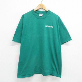 ヘインズ(Hanes)のXL★古着 ヘインズ Hanes 半袖 ビンテージ Tシャツ メンズ 00年代 00s SIEMENS コットン クルーネック 緑 グリーン 24feb21 中古(Tシャツ/カットソー(半袖/袖なし))