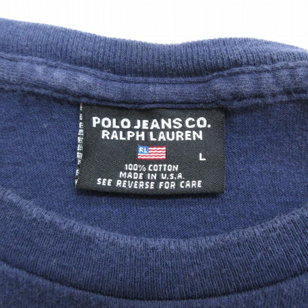 Ralph Lauren(ラルフローレン)のXL★古着 ラルフローレン Ralph Lauren ポロジーンズ 半袖 ブランド ビンテージ Tシャツ メンズ 90年代 90s USAロゴ 星条旗 大きいサイズ コットン クルーネック USA製 紺 ネイビー 24feb21 中古 メンズのトップス(Tシャツ/カットソー(半袖/袖なし))の商品写真