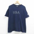 XL★古着 ラルフローレン Ralph Lauren ポロジーンズ 半袖 ブランド ビンテージ Tシャツ メンズ 90年代 90s USAロゴ 星条旗 大きいサイズ コットン クルーネック USA製 紺 ネイビー 24feb21 中古