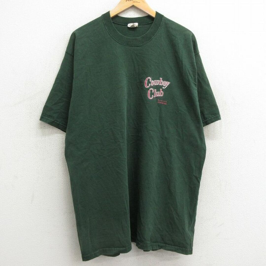 XL★古着 半袖 ビンテージ Tシャツ メンズ 90年代 90s カウボーイ 帽子 ロング丈 コットン クルーネック USA製 緑 グリーン 24feb22 中古 メンズのトップス(Tシャツ/カットソー(半袖/袖なし))の商品写真