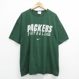 ナイキ(NIKE)のXL★古着 ナイキ NIKE 半袖 ビンテージ Tシャツ メンズ 90年代 90s NFL グリーンベイパッカーズ 大きいサイズ コットン クルーネック USA製 緑 グリーン アメフト スーパーボウル 【spe】 24feb22 中古(Tシャツ/カットソー(半袖/袖なし))