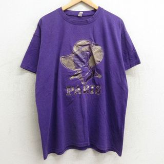 XL★古着 半袖 ビンテージ Tシャツ メンズ 90年代 90s 女性 パリ クルーネック 紫 パープル 24feb23 中古(Tシャツ/カットソー(半袖/袖なし))