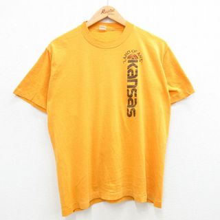 L★古着 半袖 ビンテージ Tシャツ メンズ 80年代 80s カンザス クルーネック 黄 イエロー 24feb23 中古(Tシャツ/カットソー(半袖/袖なし))