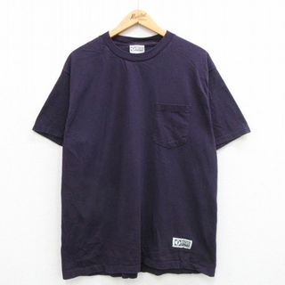 ディスカス(DISCUS)のXL★古着 ディスカス 半袖 ビンテージ Tシャツ メンズ 00年代 00s 無地 胸ポケット付き コットン クルーネック 紫 パープル 24feb23 中古(Tシャツ/カットソー(半袖/袖なし))