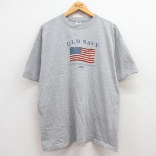 Old Navy - XL★古着 オールドネイビー OLD NAVY 半袖 ビンテージ Tシャツ メンズ 00年代 00s 星条旗 大きいサイズ クルーネック グレー 霜降り 24feb23 中古