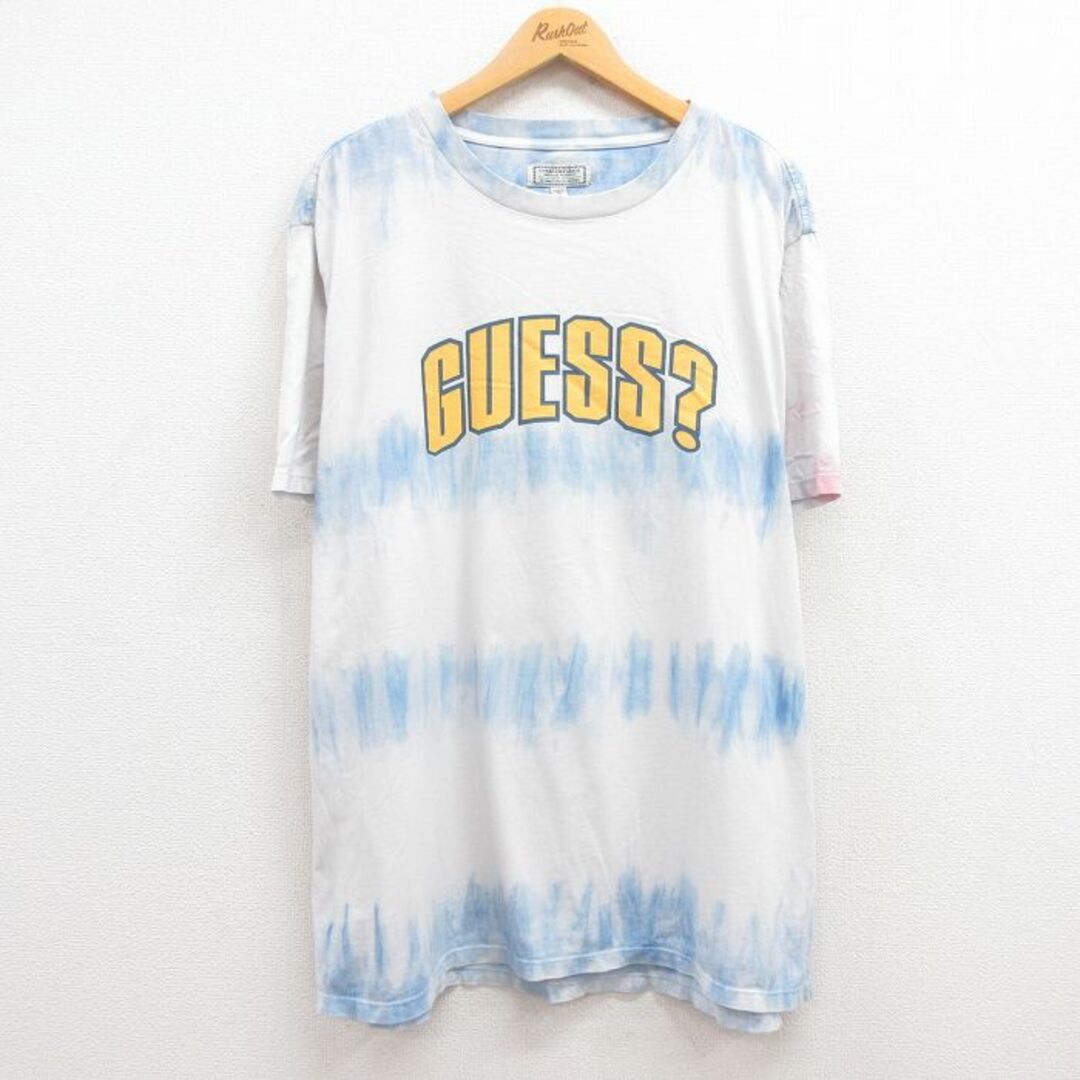 GUESS(ゲス)のXL★古着 ゲス GUESS 半袖 ビンテージ ブランド Tシャツ メンズ 00年代 00s ビッグロゴ 大きいサイズ コットン クルーネック 白他 ホワイト タイダイ 【spe】 24feb23 中古 メンズのトップス(Tシャツ/カットソー(半袖/袖なし))の商品写真