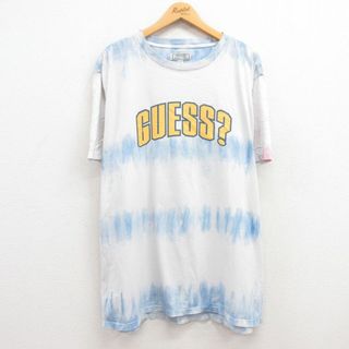 ゲス(GUESS)のXL★古着 ゲス GUESS 半袖 ビンテージ ブランド Tシャツ メンズ 00年代 00s ビッグロゴ 大きいサイズ コットン クルーネック 白他 ホワイト タイダイ 【spe】 24feb23 中古(Tシャツ/カットソー(半袖/袖なし))