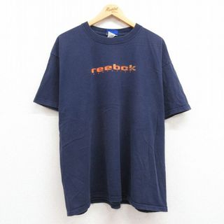 リーボック(Reebok)のXL★古着 リーボック REEBOK 半袖 ビンテージ Tシャツ メンズ 00年代 00s ビッグロゴ 大きいサイズ コットン クルーネック 紺 ネイビー 24feb23 中古(Tシャツ/カットソー(半袖/袖なし))