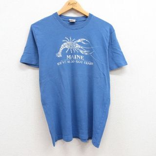 アバクロンビーアンドフィッチ(Abercrombie&Fitch)のL★古着 アバクロンビー Abercrombie&fitch 半袖 ビンテージ Tシャツ メンズ 80年代 80s ロブスター コットン クルーネック 紺 ネイビー 24feb23 中古(Tシャツ/カットソー(半袖/袖なし))