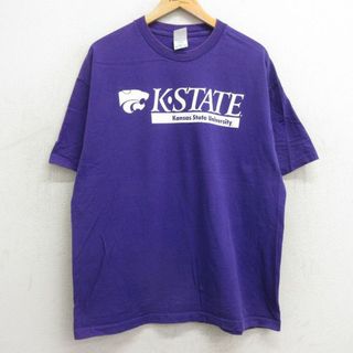 XL★古着 半袖 ビンテージ Tシャツ メンズ 00年代 00s カンザス 大学 大きいサイズ コットン クルーネック 紫 パープル 24feb23 中古(Tシャツ/カットソー(半袖/袖なし))