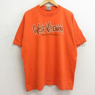 XL★古着 半袖 ビンテージ Tシャツ メンズ 90年代 90s ウエストバージニア 大きいサイズ コットン クルーネック USA製 オレンジ 24feb23 中古(Tシャツ/カットソー(半袖/袖なし))