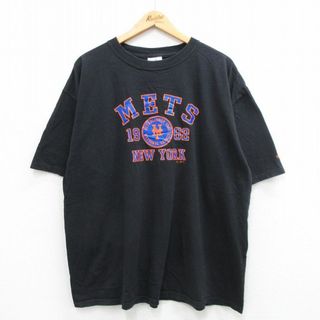 アディダス(adidas)のXL★古着 アディダス adidas 半袖 ビンテージ Tシャツ メンズ 00年代 00s MLB ニューヨークメッツ 大きいサイズ コットン クルーネック 黒 ブラック メジャーリーグ ベースボール 野球 24feb24 中古(Tシャツ/カットソー(半袖/袖なし))