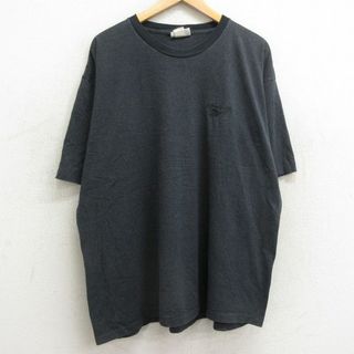 リーボック(Reebok)のXL★古着 リーボック REEBOK 半袖 ビンテージ Tシャツ メンズ 90年代 90s ワンポイントロゴ 大きいサイズ クルーネック USA製 黒他 ブラック ボーダー 24feb24 中古(Tシャツ/カットソー(半袖/袖なし))