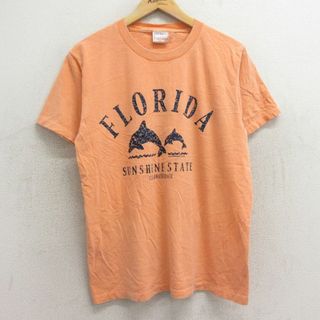 M★古着 半袖 ビンテージ Tシャツ メンズ 90年代 90s フロリダ イルカ コットン クルーネック オレンジ 24feb24 中古(Tシャツ/カットソー(半袖/袖なし))