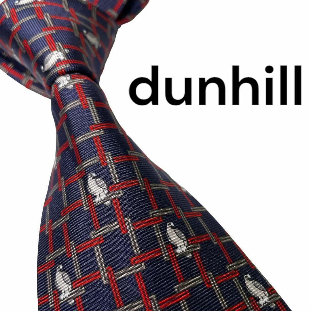 Dunhill(ダンヒル)の649 美品　dunhill ネクタイ　チェック　鷹　鳥　総柄　肉厚　ネイビー メンズのファッション小物(ネクタイ)の商品写真