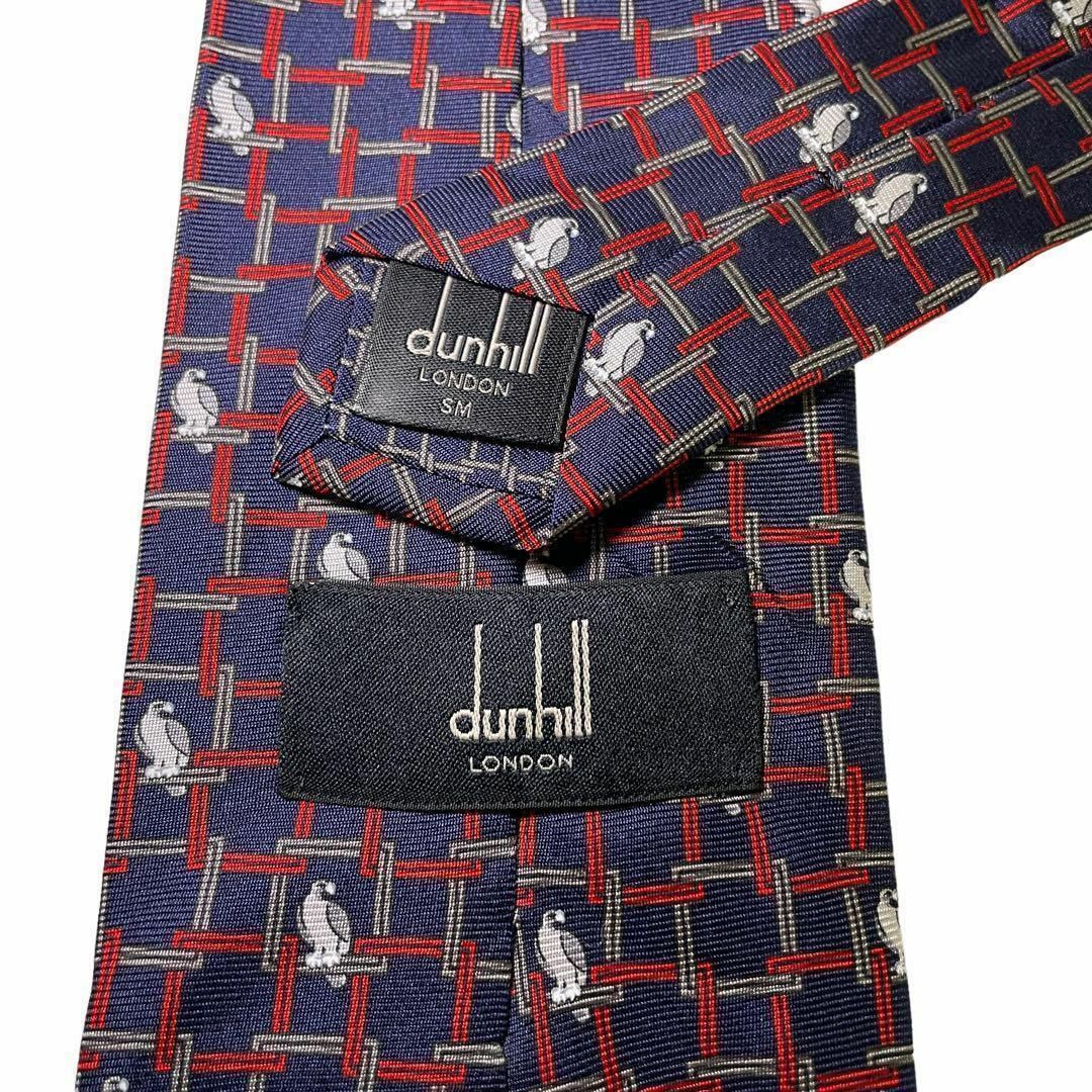 Dunhill(ダンヒル)の649 美品　dunhill ネクタイ　チェック　鷹　鳥　総柄　肉厚　ネイビー メンズのファッション小物(ネクタイ)の商品写真