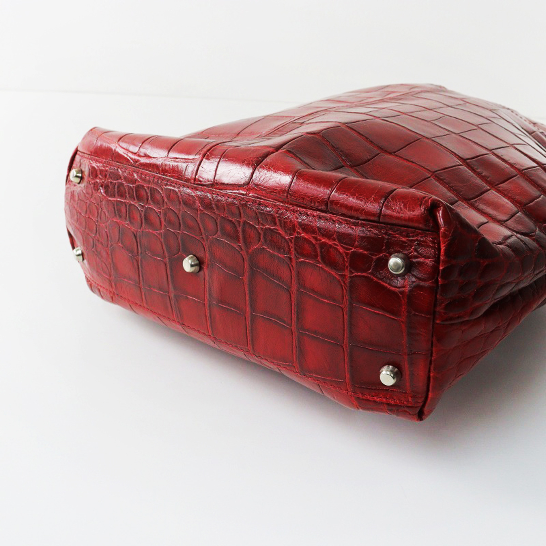 Furla(フルラ)の美品 フルラ FURLA クロコ型押し トートバッグ/レッド レザー 鞄 ハンドバッグ【2400013777421】 レディースのバッグ(トートバッグ)の商品写真