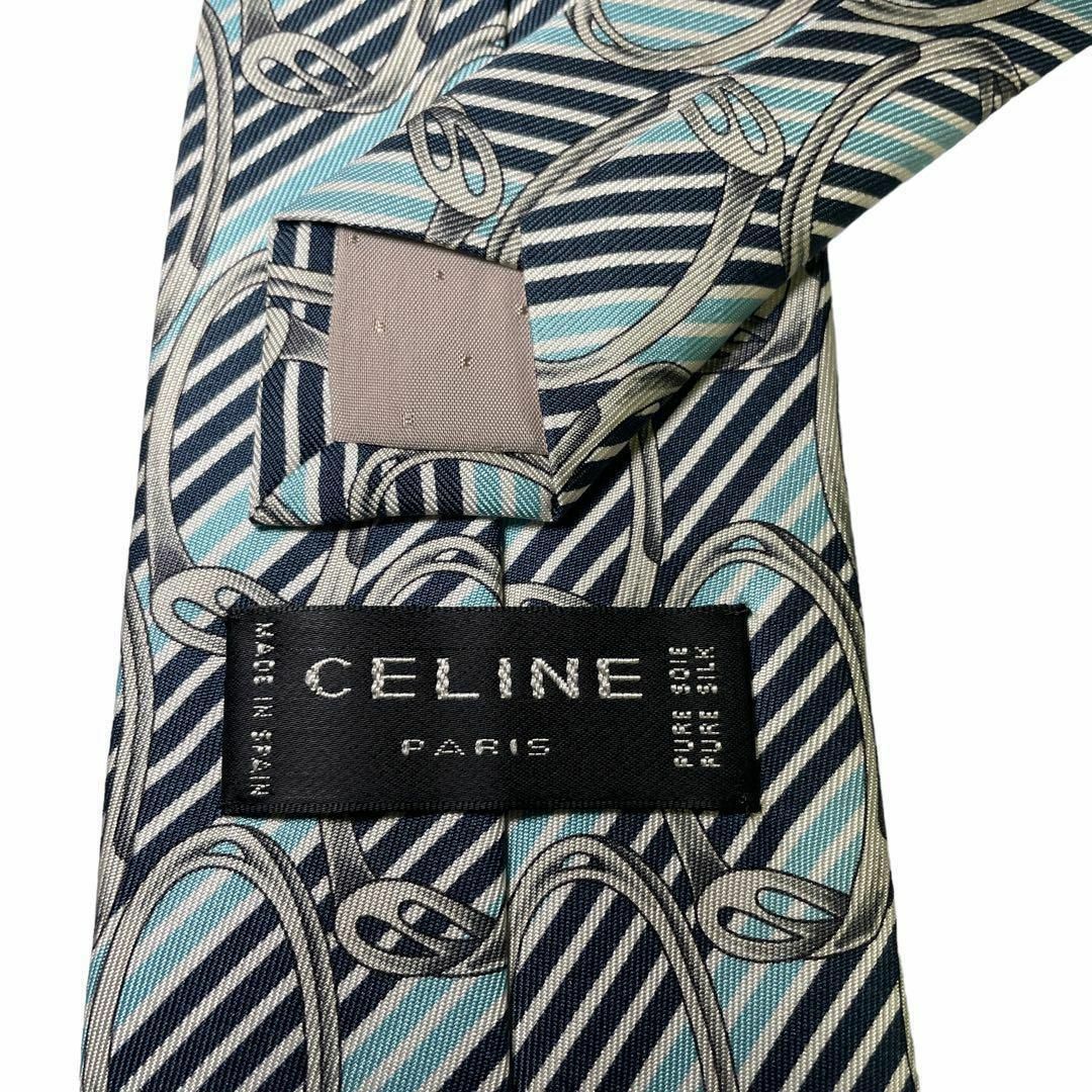 celine(セリーヌ)の660.美品　CELINE ネクタイ　ストライプ　総柄　マリンブルー　厚め メンズのファッション小物(ネクタイ)の商品写真