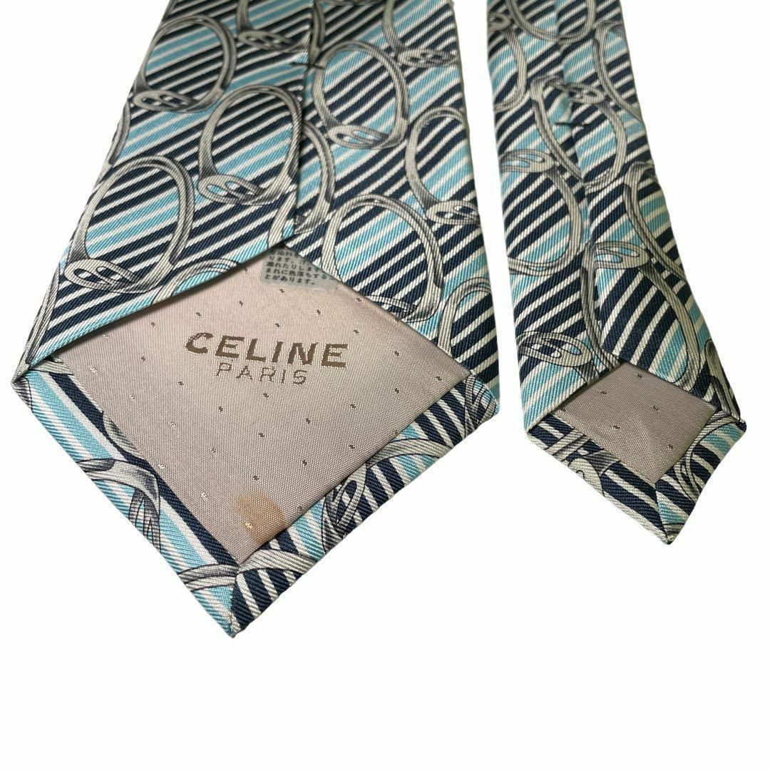 celine(セリーヌ)の660.美品　CELINE ネクタイ　ストライプ　総柄　マリンブルー　厚め メンズのファッション小物(ネクタイ)の商品写真