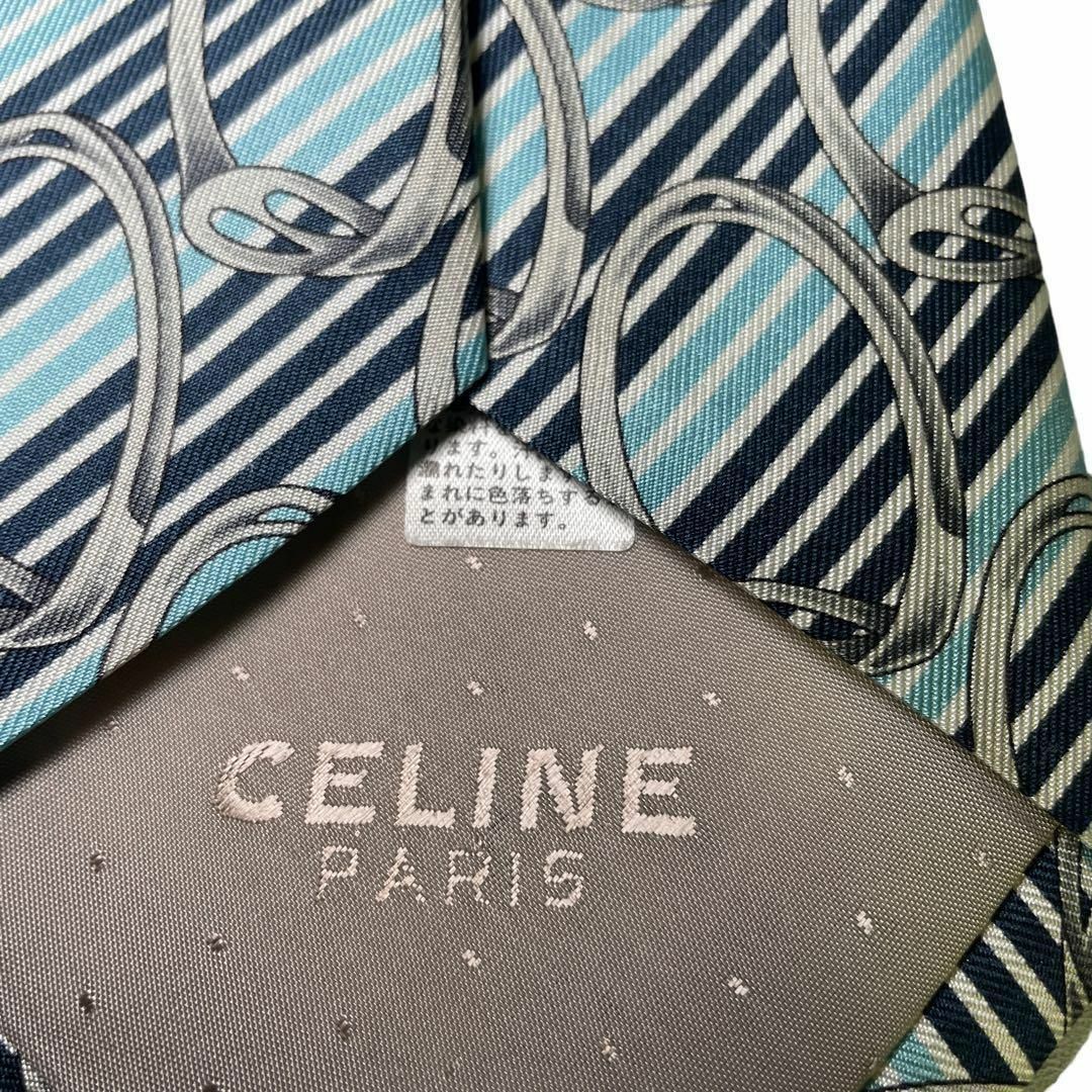 celine(セリーヌ)の660.美品　CELINE ネクタイ　ストライプ　総柄　マリンブルー　厚め メンズのファッション小物(ネクタイ)の商品写真