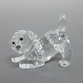 SWAROVSKI(スワロフスキー) 小物美品  - クリア×黒 置物/イヌ スワロフスキークリスタル