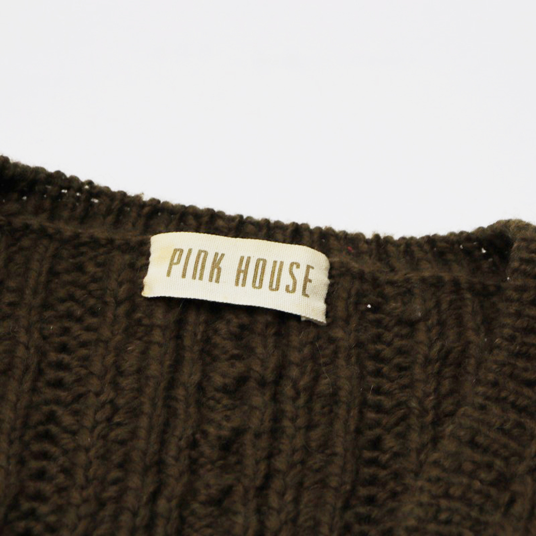 PINK HOUSE(ピンクハウス)のピンクハウス PINK HOUSE フラワーモチーフ Vネックケーブルニットカーディガン/カーキ ウール 羽織り ざっくり【2400013779173】 レディースのトップス(カーディガン)の商品写真