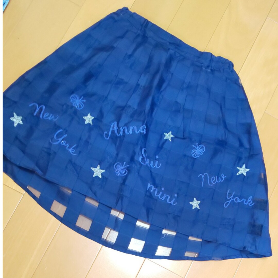 ANNA SUI mini(アナスイミニ)のアナスイミニ Lsize 紺チェック刺繍スカート キッズ/ベビー/マタニティのキッズ服女の子用(90cm~)(スカート)の商品写真