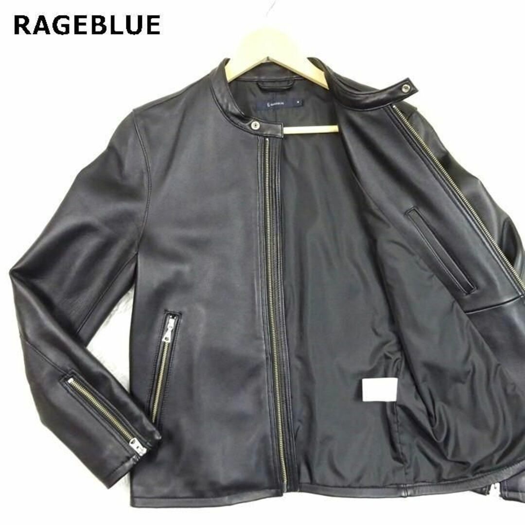 RAGEBLUE(レイジブルー)の美品　レイジブルー　ラムレザー　シングルライダース　ダブルジップ　M　ブラック メンズのジャケット/アウター(ライダースジャケット)の商品写真