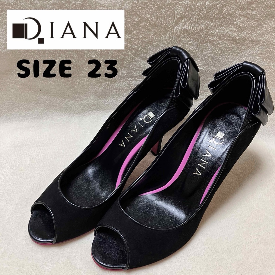 DIANA(ダイアナ)のDIANA オープントゥ スウェード リボン パンプス SIZE 23 レディースの靴/シューズ(ハイヒール/パンプス)の商品写真