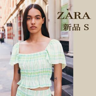 ザラ(ZARA)の【タグ無し新品 S】ZARA シャーリングオフショルトップス(シャツ/ブラウス(半袖/袖なし))