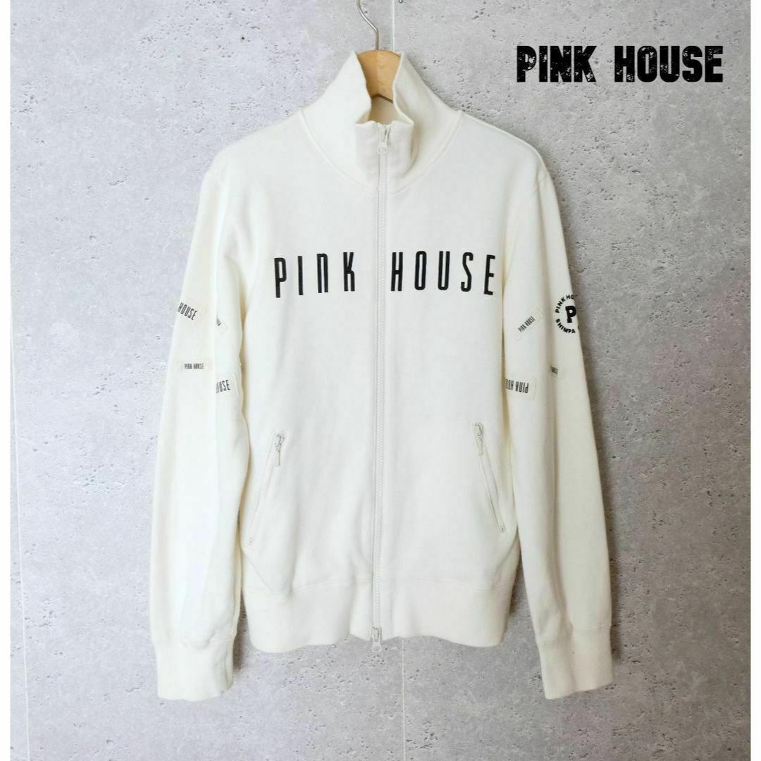 PINK HOUSE(ピンクハウス)の良品 綺麗 ピンクハウス ロゴ ワッペン ジップアップ スウェットジャケット レディースのジャケット/アウター(ブルゾン)の商品写真