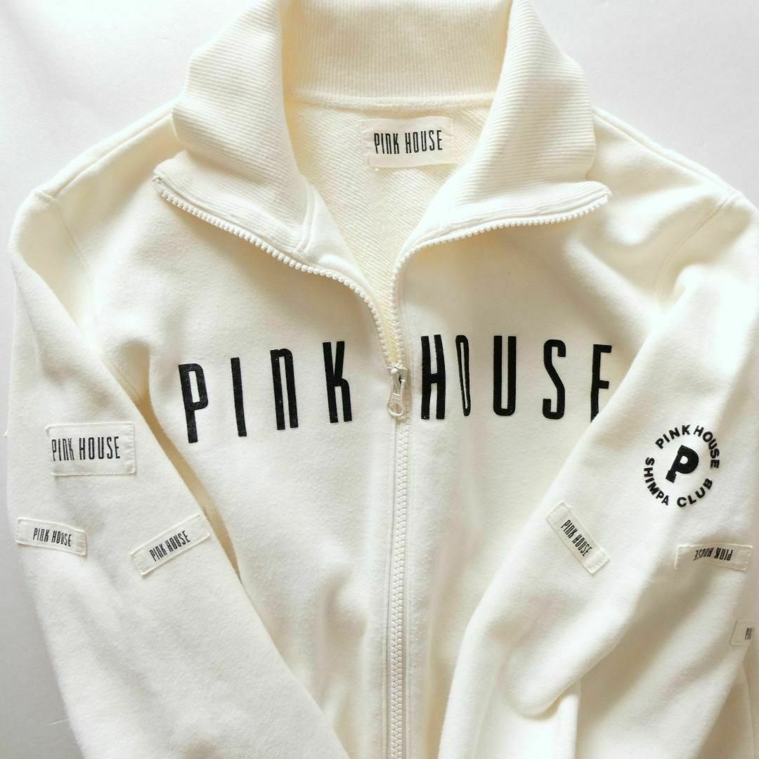 PINK HOUSE(ピンクハウス)の良品 綺麗 ピンクハウス ロゴ ワッペン ジップアップ スウェットジャケット レディースのジャケット/アウター(ブルゾン)の商品写真