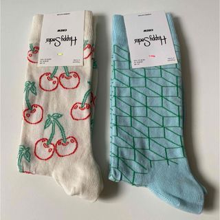 ハッピーソックス(Happy Socks)のハッピーソックス メンズ 2セット おしゃれカラー さくらんぼ 幾何学 総柄(ソックス)