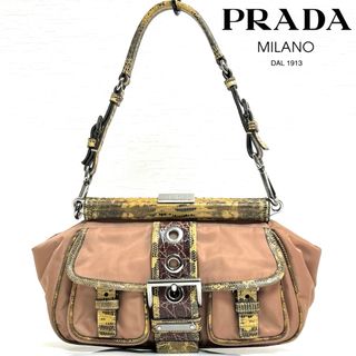 プラダ(PRADA)の希少 PRADA パイソンレザー がま口 ハンドバッグ(ハンドバッグ)