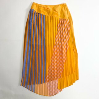 2c24 《未使用》 AKIRA NAKA アキラナカ PLEATS SKIRT プリーツスカート 1 オレンジ ストライプ 日本製 タグ付き(ロングスカート)
