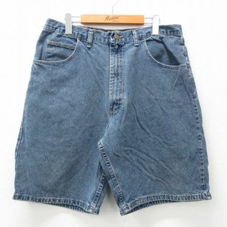 ラングラー(Wrangler)のW36★古着 ラングラー Wrangler ショート パンツ ショーツ メンズ 90年代 90s コットン USA製 紺 ネイビー デニム 24feb26 中古 ボトムス 短パン ショーパン ハーフ(ワークパンツ/カーゴパンツ)