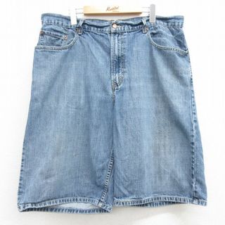 リーバイス(Levi's)のW38★古着 リーバイス Levis 569 ハーフ パンツ ショーツ メンズ コットン 紺 ネイビー デニム 24feb28 中古 ボトムス 短パン ショーパン ショート(ワークパンツ/カーゴパンツ)