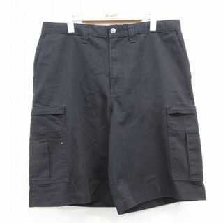 ディッキーズ(Dickies)のW36★古着 ディッキーズ Dickies ショート ワーク カーゴ パンツ ショーツ メンズ 黒 ブラック 24feb28 中古 ボトムス 短パン ショーパン(ワークパンツ/カーゴパンツ)