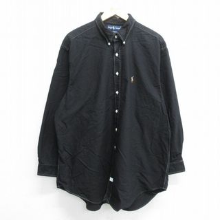 ラルフローレン(Ralph Lauren)のXL★古着 ラルフローレン Ralph Lauren 長袖 ブランド シャツ メンズ 90年代 90s ワンポイントロゴ YARMOUTH オックスフォード ロング丈 大きいサイズ コットン ボタンダウン 黒 ブラック 24feb28 中古 トップス(シャツ)