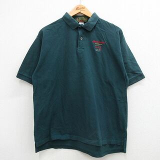 ヘインズ(Hanes)のXL★古着 ヘインズ Hanes 半袖 ポロ シャツ メンズ 90年代 90s USAオリンピック バドワイザー 鹿の子 コットン USA製 濃緑 グリーン 24feb28 中古 トップス(ポロシャツ)