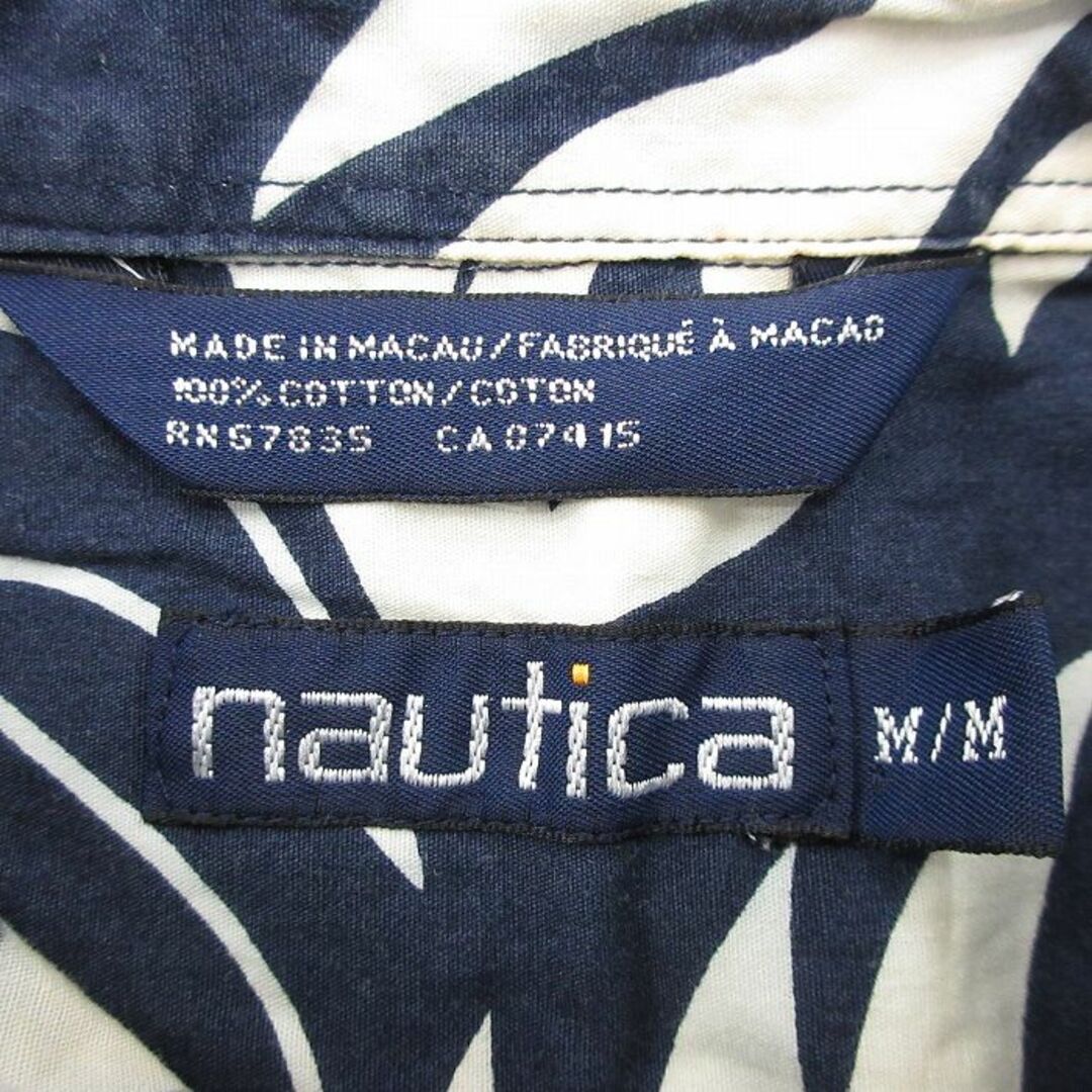 NAUTICA(ノーティカ)のL★古着 ノーティカ NAUTICA 半袖 ブランド シャツ メンズ 90年代 90s 総柄 コットン ボタンダウン 紺他 ネイビー 24feb26 中古 トップス メンズのトップス(シャツ)の商品写真