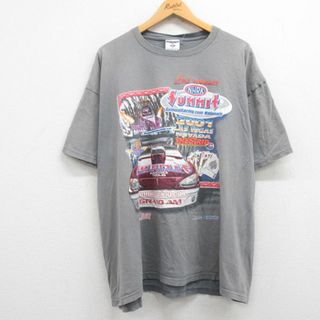 XL★古着 ジャージーズ 半袖 ビンテージ Tシャツ メンズ 00年代 00s レーシングカー NHRA 大きいサイズ コットン クルーネック グレー 24feb28 中古(Tシャツ/カットソー(半袖/袖なし))