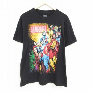 マーベル(MARVEL)のXL★古着 半袖 Tシャツ メンズ マーベル マイティーソー ヴィジョン コットン クルーネック 黒 ブラック 24feb26 中古(Tシャツ/カットソー(半袖/袖なし))