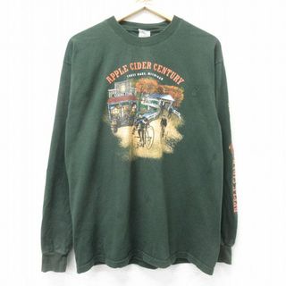 L★古着 長袖 ビンテージ Tシャツ メンズ 00年代 00s APPLE CIDER 自転車 コットン クルーネック 緑 グリーン 24feb27 中古(Tシャツ/カットソー(半袖/袖なし))