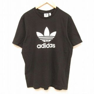 アディダス(adidas)のXL★古着 アディダス adidas 半袖 Tシャツ メンズ ビッグロゴ リーフトレフォイル コットン クルーネック 黒 ブラック 24feb27 中古(Tシャツ/カットソー(半袖/袖なし))