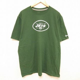 ナイキ(NIKE)のXL★古着 ナイキ NIKE 半袖 Tシャツ メンズ NFL ニューヨークジェッツ 大きいサイズ コットン クルーネック 緑 グリーン アメフト スーパーボウル 24feb27 中古(Tシャツ/カットソー(半袖/袖なし))