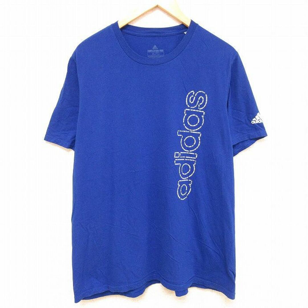 adidas(アディダス)のXL★古着 アディダス adidas 半袖 Tシャツ メンズ ビッグロゴ コットン クルーネック 青 ブルー 24feb27 中古 メンズのトップス(Tシャツ/カットソー(半袖/袖なし))の商品写真