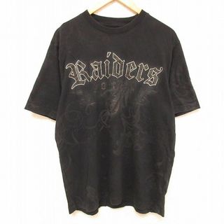 XL★古着 リーボック REEBOK 半袖 Tシャツ メンズ NFL ラスベガスレイダース 全面プリント コットン クルーネック 黒 ブラック アメフト スーパーボウル 24feb27 中古